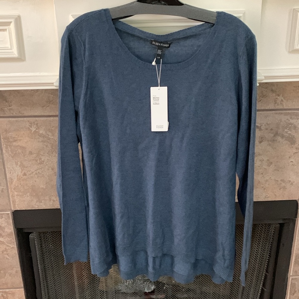 NWT Eileen Fisher FIR Fine Merino Tencel Organic Cotton Bateau Neck Top